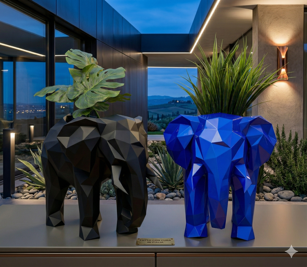 Porta Vaso Geometrico in Stampa 3D a Forma di Elefante - Fatto a Mano in PLA (17 cm)