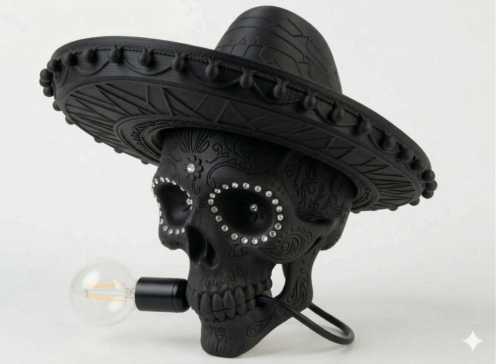 Lampada "Calavera Sombrero" – Design Messicano in Stampa 3D (22cm)