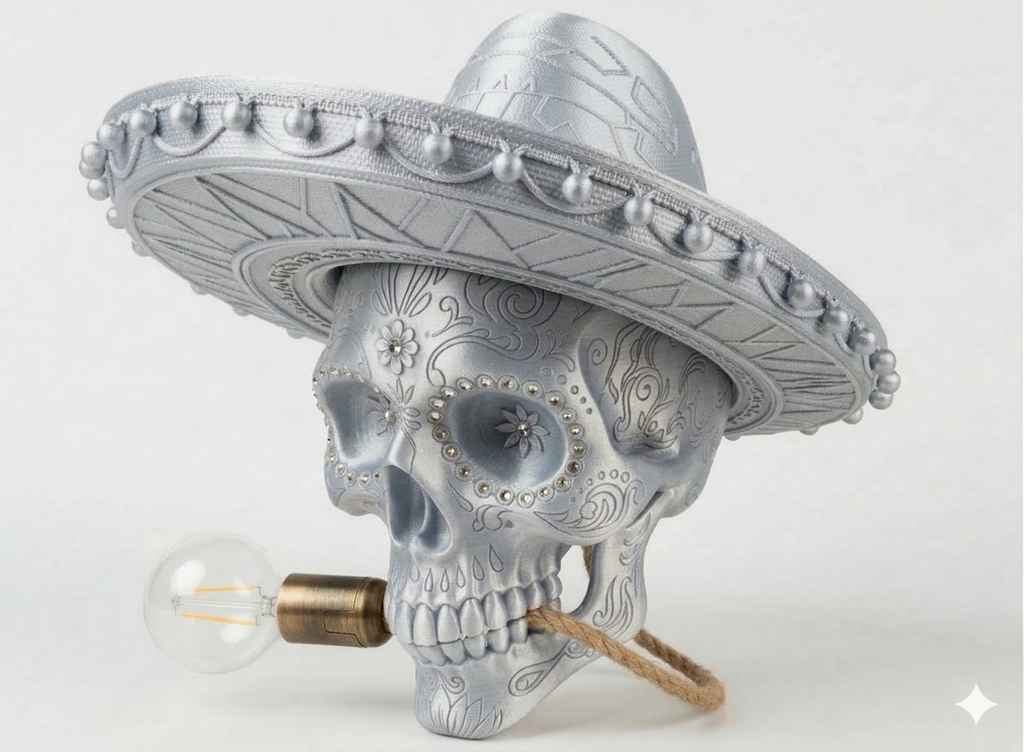 Lampada "Calavera Sombrero" – Design Messicano in Stampa 3D (22cm)