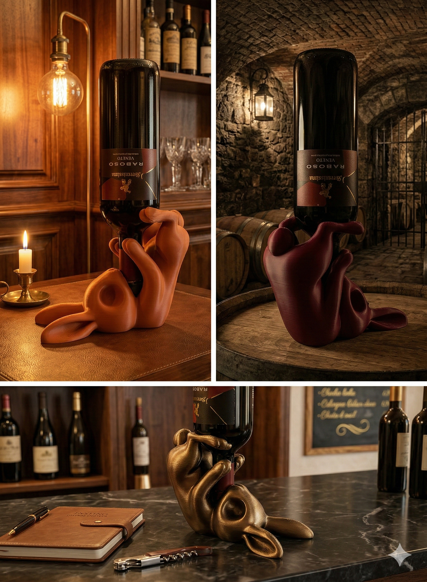 Portabottiglia Vino Coniglio – Wine Holder Design Moderno, Regalo Originale per Amanti del Vino, Decorazione Bar e Enotec