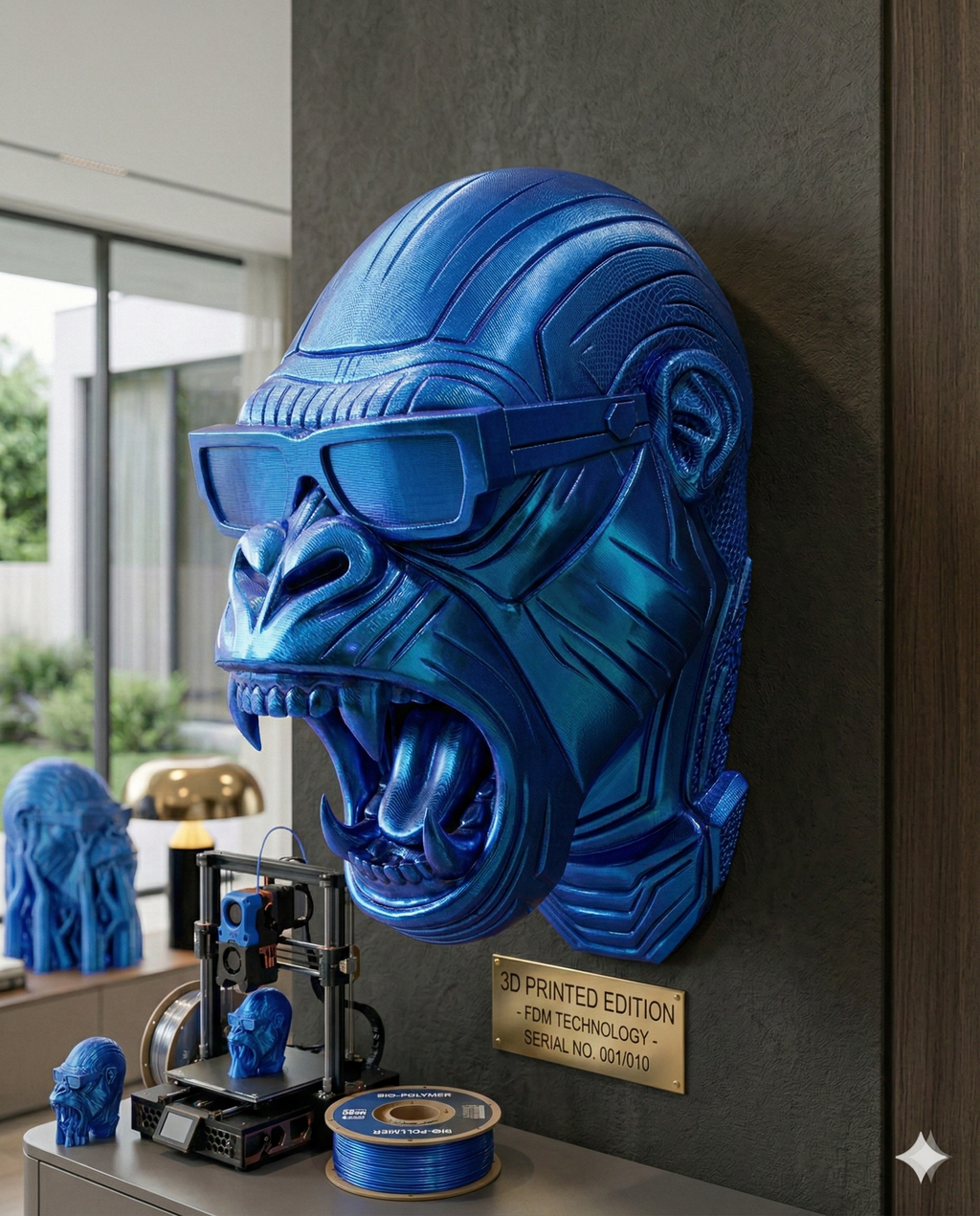 Cyber Gorilla – Scultura da Muro in Stampa 3D High-Tech (22cm)