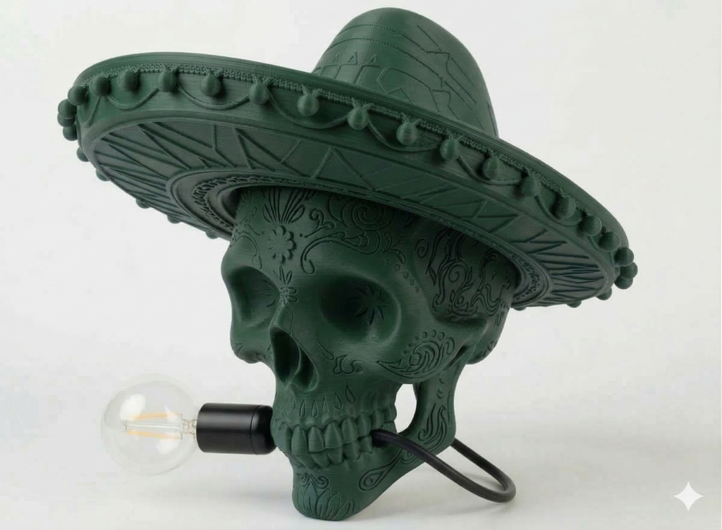 Lampada "Calavera Sombrero" – Design Messicano in Stampa 3D (22cm)