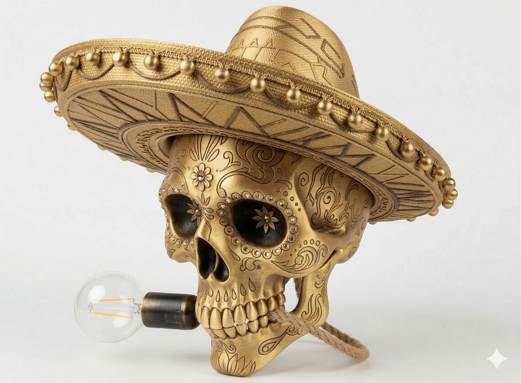 Lampada "Calavera Sombrero" – Design Messicano in Stampa 3D (22cm)