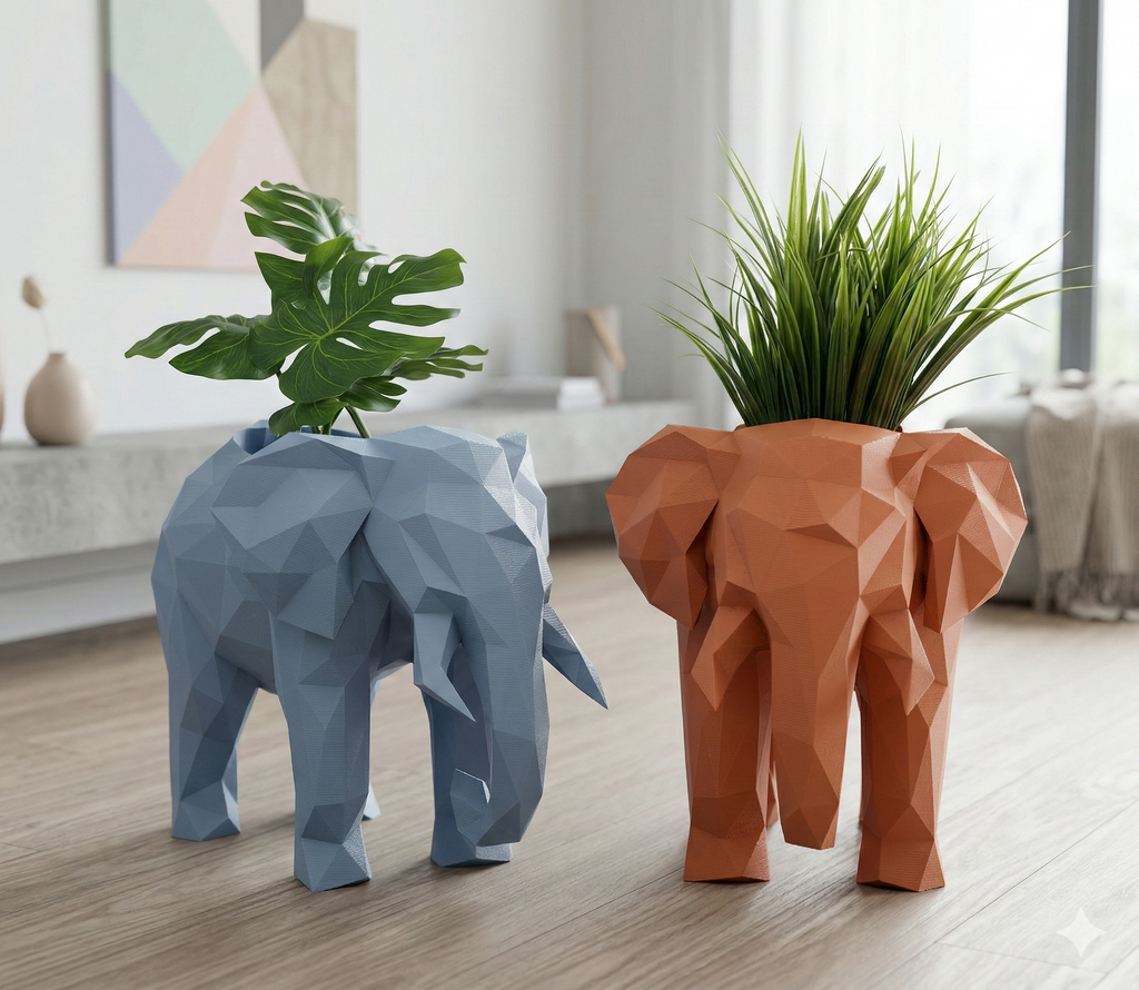 Porta Vaso Geometrico in Stampa 3D a Forma di Elefante - Fatto a Mano in PLA (17 cm)