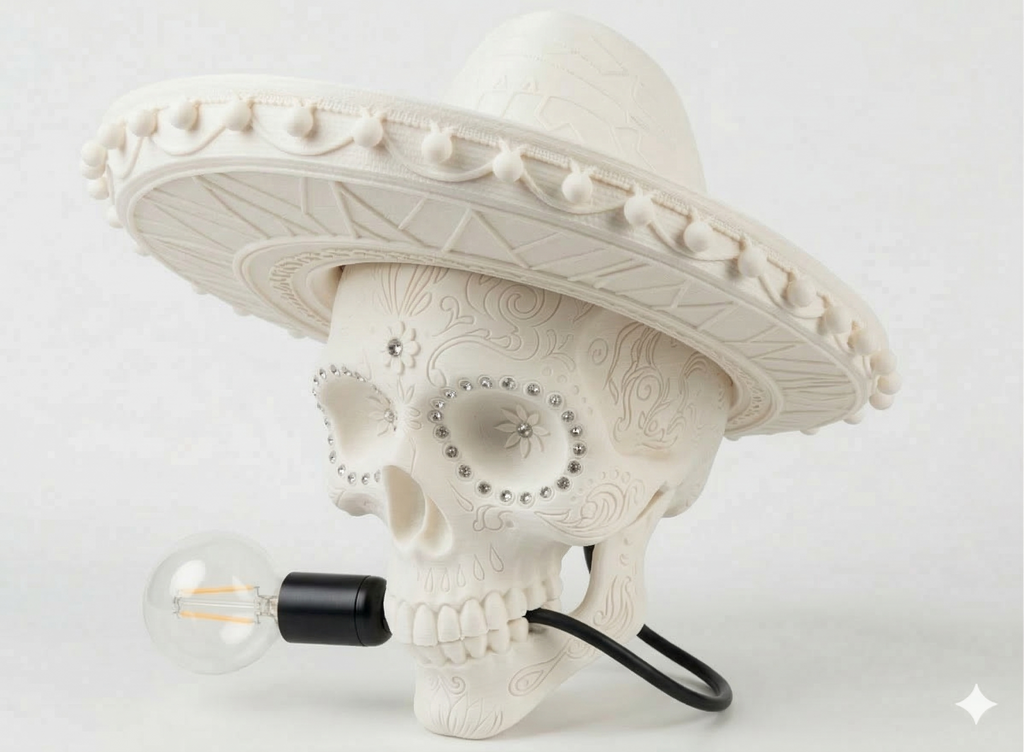 Lampada "Calavera Sombrero" – Design Messicano in Stampa 3D (22cm)