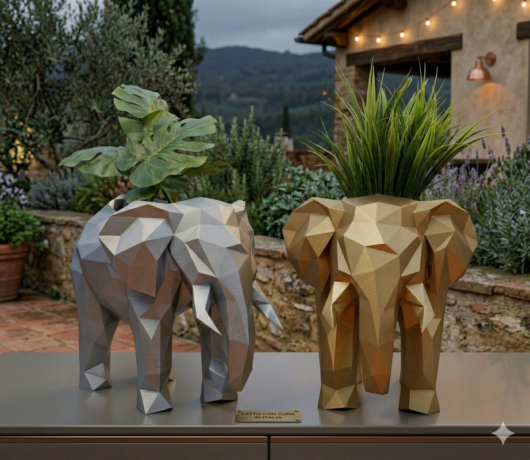 Porta Vaso Geometrico in Stampa 3D a Forma di Elefante - Fatto a Mano in PLA (17 cm)
