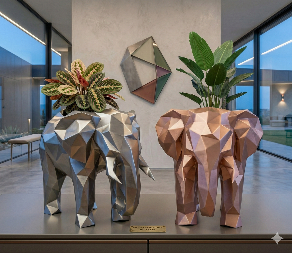 Porta Vaso Geometrico in Stampa 3D a Forma di Elefante - Fatto a Mano in PLA (17 cm)