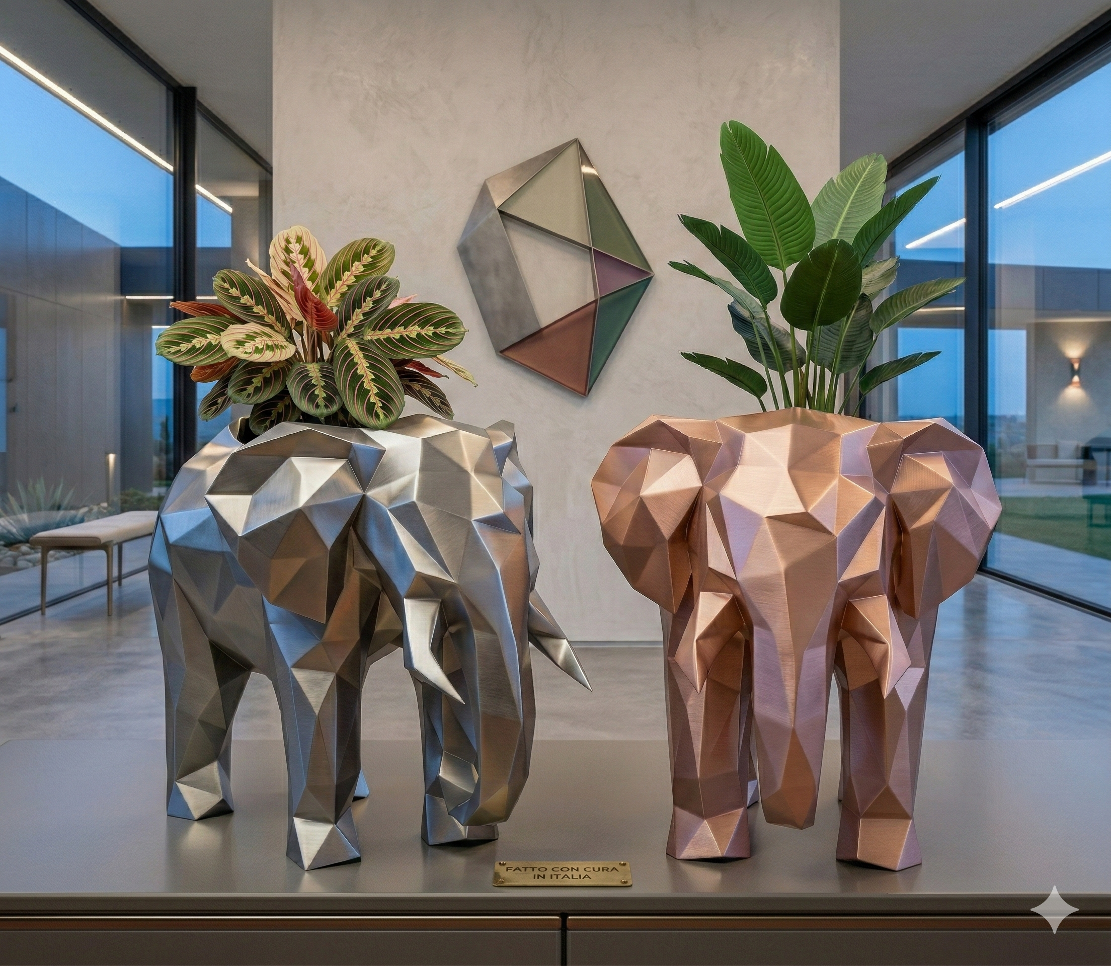 Porta Vaso Geometrico in Stampa 3D a Forma di Elefante - Fatto a Mano in PLA (17 cm)